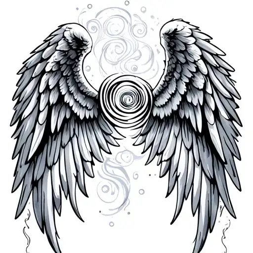 Whimsical Organic Angel Wings With Spiral Abstract