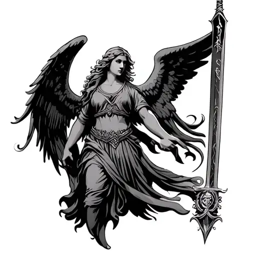 Angel Holding A Sword Surrounded