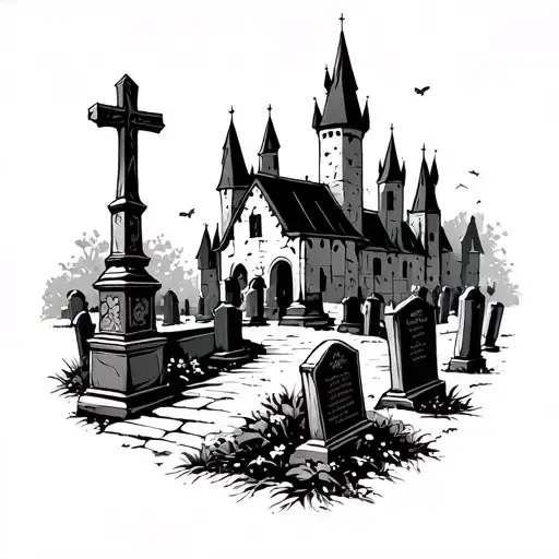 Cemetery With Castle In The Background