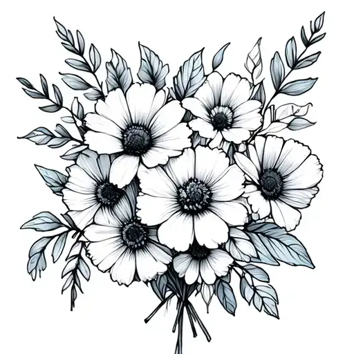 Birth Flower Bouquet Fine Line April January February October