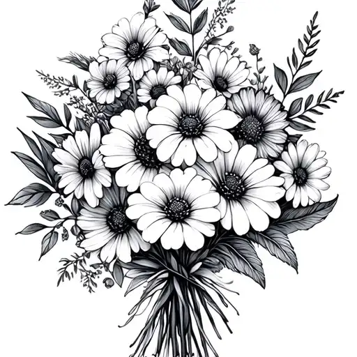 Birth Flower Bouquet Fine Line Include April January February October Flowers