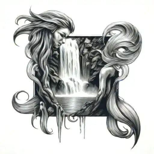 Women Hair Into Waterfall Cascading