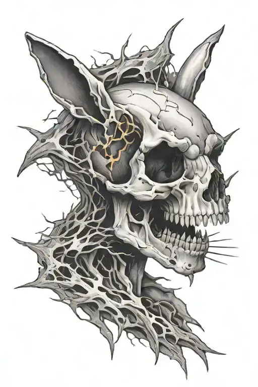 Rabbit Skull Side Profile Surrounded By Lightning Bolts
