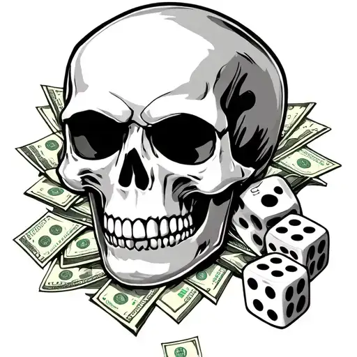 Skull With Dice And Money