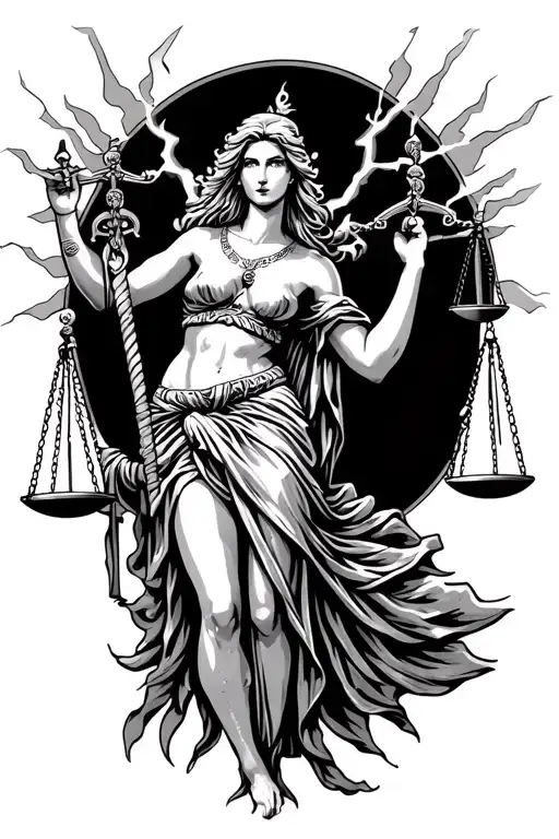 Libra Justice Woman With Lighting Striking In Background