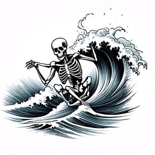 Skeleton Riding Into Wave Breaking