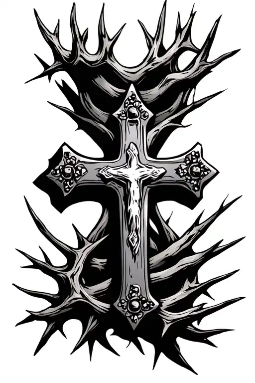 Christian Cross With A Thorn Crown