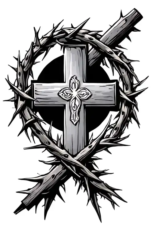 Christian Cross With A Wreath Of Thorn Surrounding The Cross