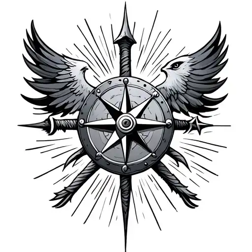 Viking Shield With Compass And Raven