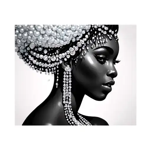 Black Women Hair And Face Made Of Jewels And Pearls