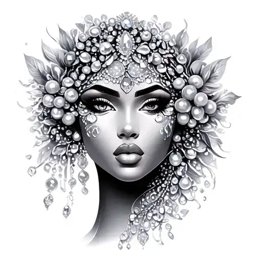 Black Women Face Made Of Jewels And Pearls