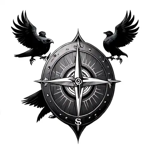 Viking Shield With Viking Compass And Ravens