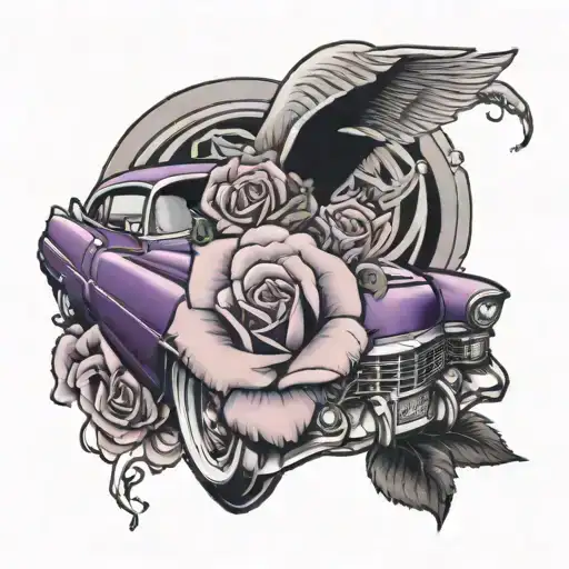 Purple Cadillac Coupe Deville With Rose Surrounded