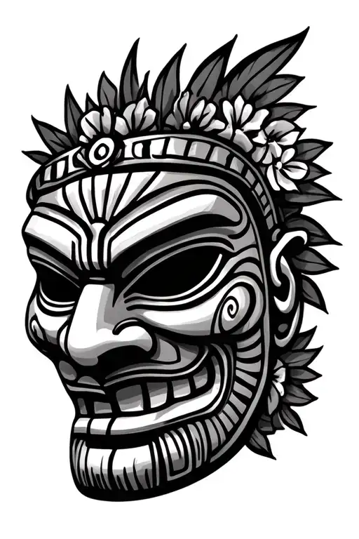 Black And White Hawaiian Tiki Mask