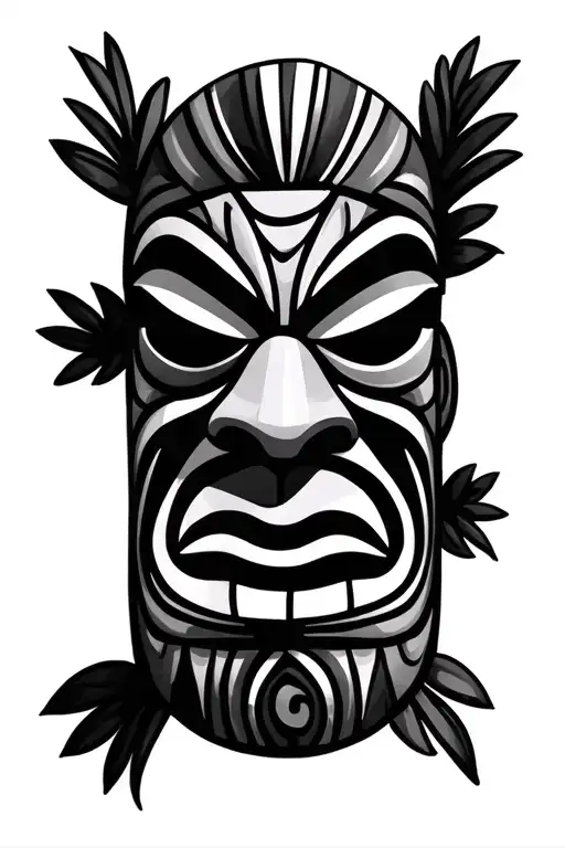 Black And White Hawaiian Tiki Mask Looking Straight Forwardis Looking Straight Forward