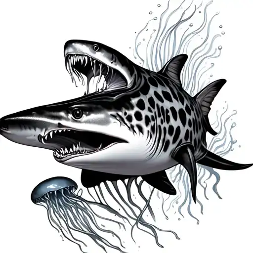 Leopard Shark With Jelly Fish