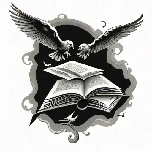 Hrry Potter Symbols Flying Out Of Opened Book Style Illustration