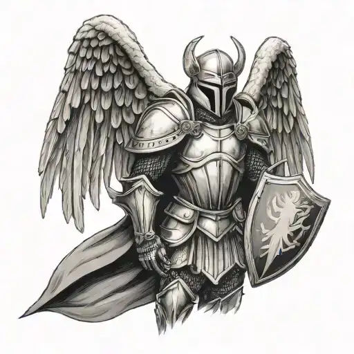 Guaradian Angel Knight With Wings Holding A Shield