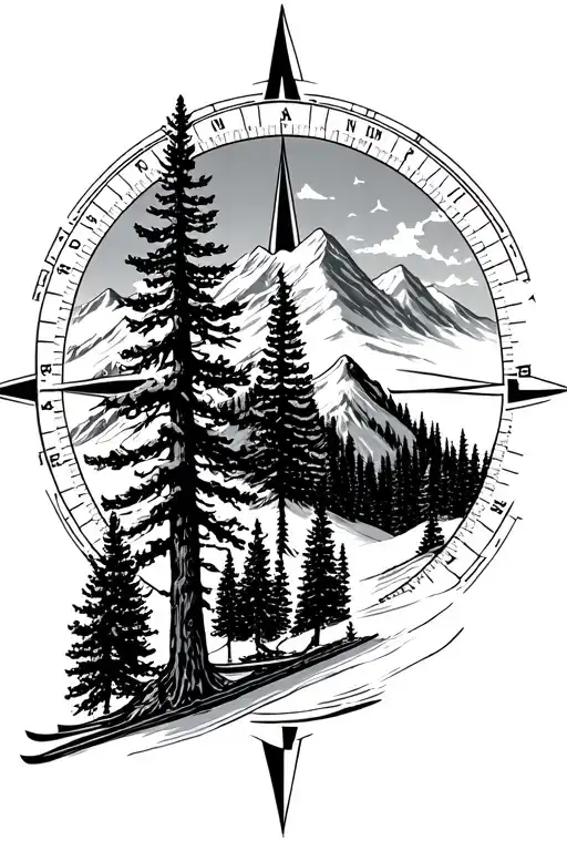 Trees Mountains Skiing Compass Dates