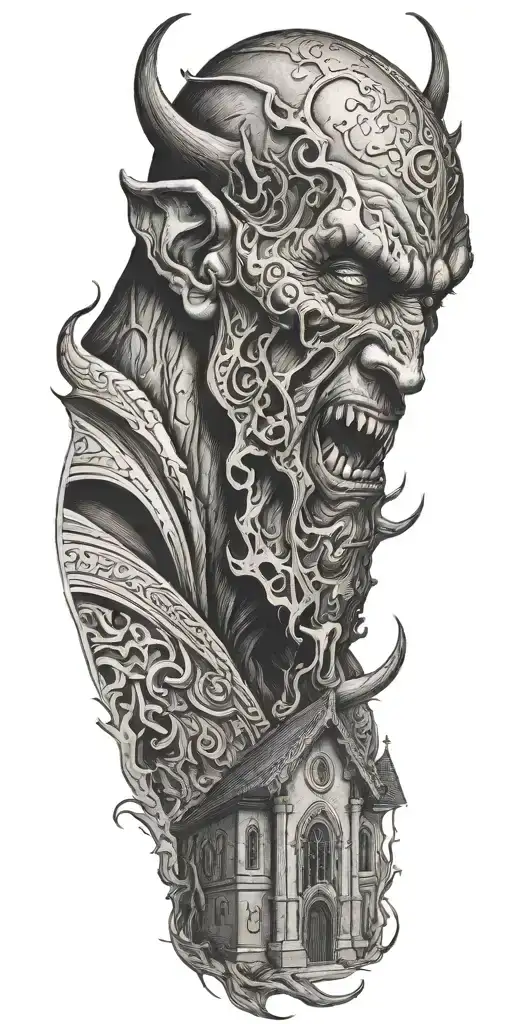 Demon Crying In Front Of A Church