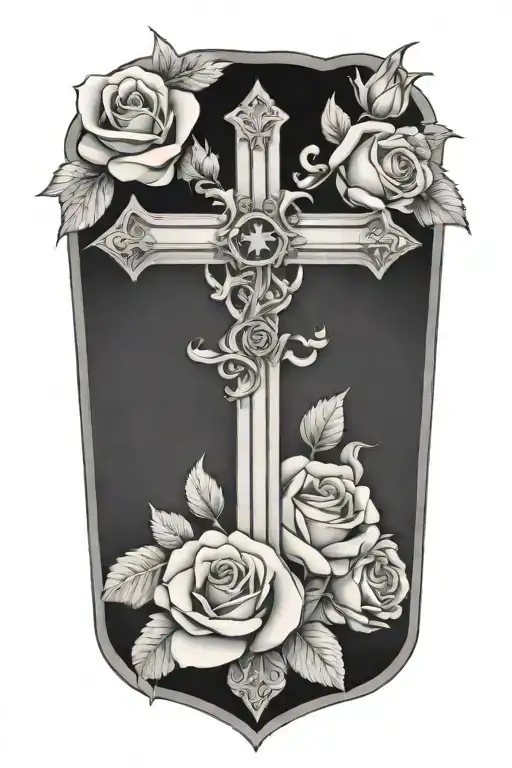Cross And Roses Surrounding