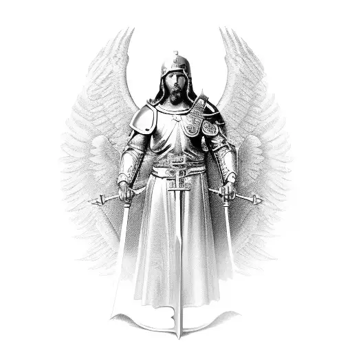 Saint Micheal The Archangel With A Sword And Under It Say Vivo Gladio Moriatur Gladio
