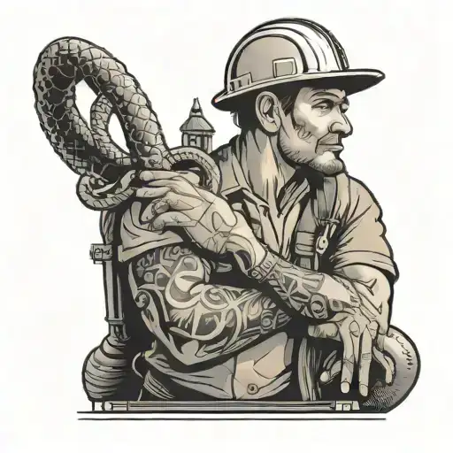 A Construction Worker Holding A Snake While Working On A Building Site