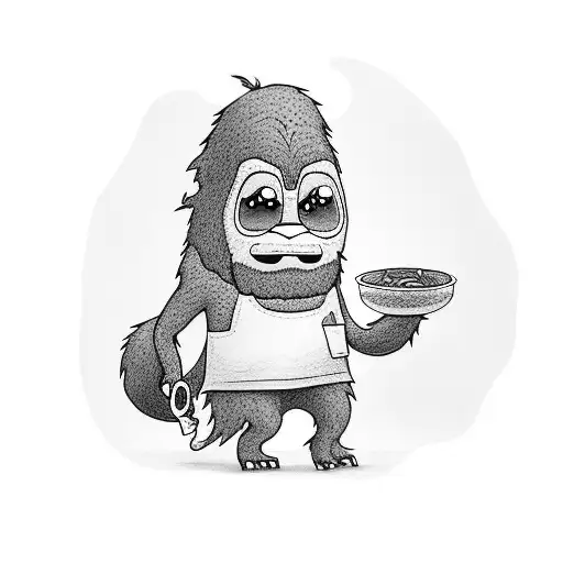 Tiny Bigfoot Eating Ramen While Walking