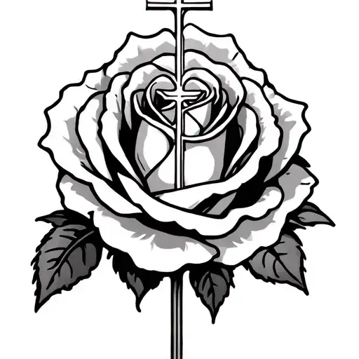 A Rose With Catholic Cross On The Center With Chi Rho