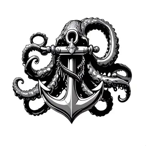 Kraken Monster Holding Anchor