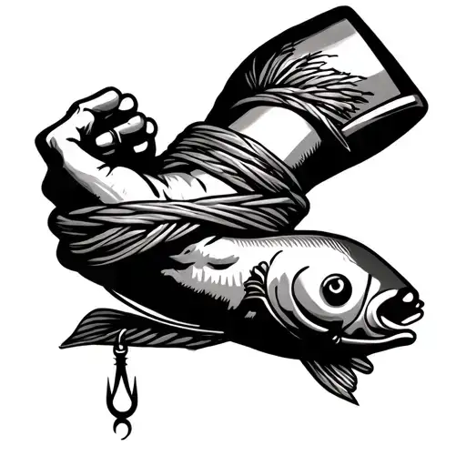 Thin Fishing Line Wrapped Around Forarm With Small Hook On The End