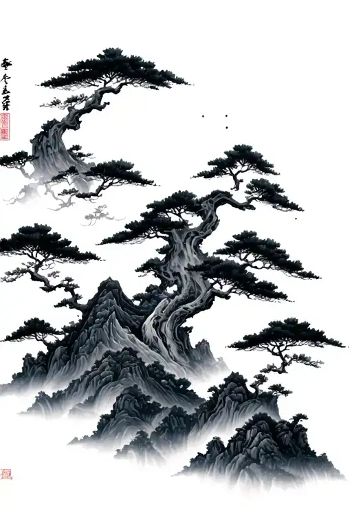 Chinese Art Mountains And Trees