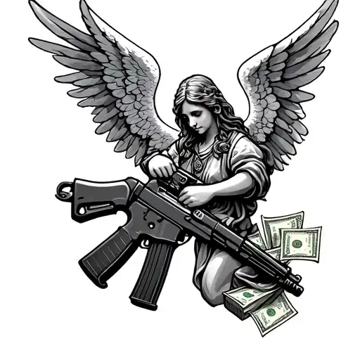 Angel Holding Ak 47 Money Blessed