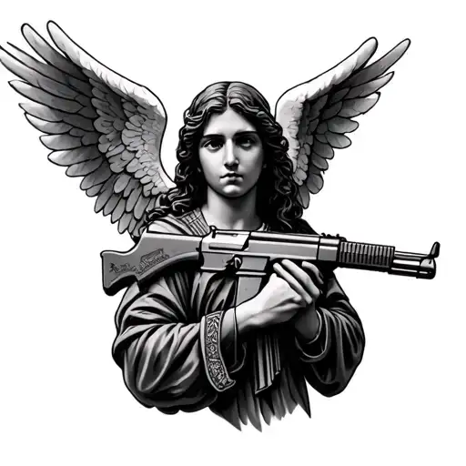 Angel Holding Ak 47 Money Blessed Realistic