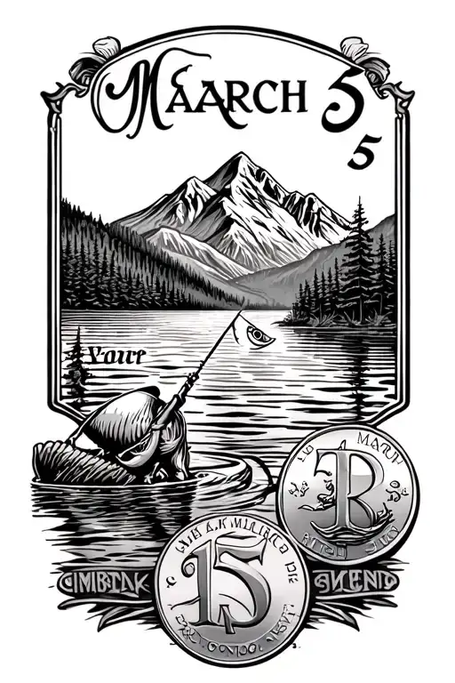 Fishing And Mountains And Coins With The Date March 5