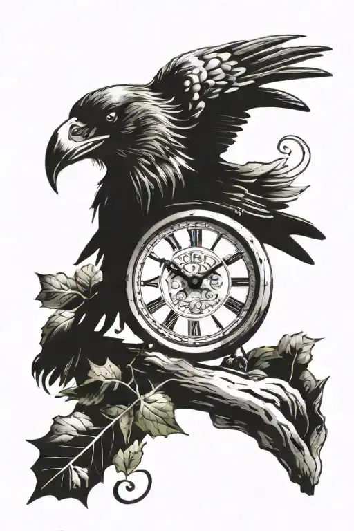 Small Crow Carrying A Clock Covered With Ivy