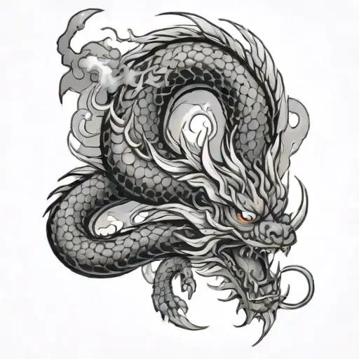Japanese Dragon With Lightning Around It