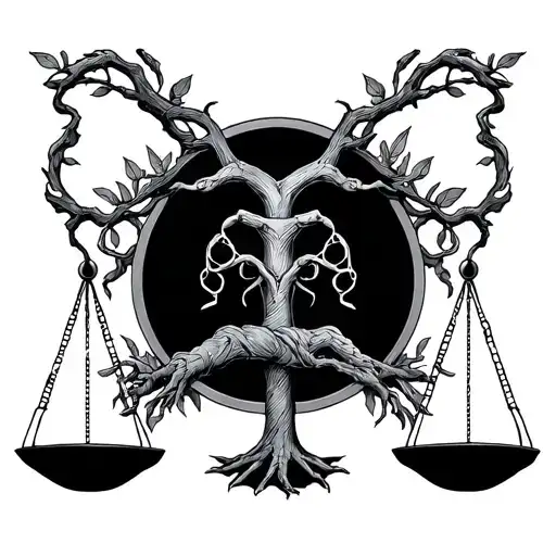 Libra Scales Crossed With Tree Of Life