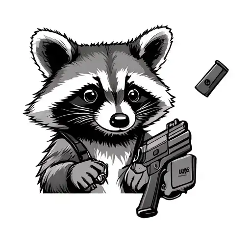 Raccoon With Gun And Lunchbox
