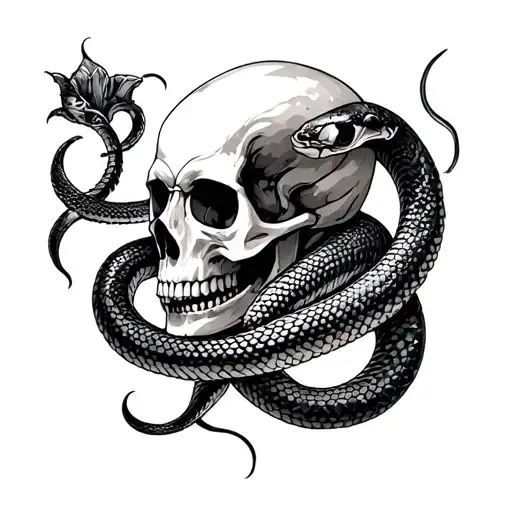 Skull And Snake Intertwined