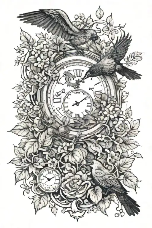 A Clock Surrounded By Ivy And A Jackdaw Carrying It On The Clock