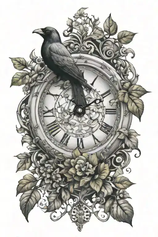 A Clock Surrounded By Ivy And A Jackdaw Carrying It On The Clock