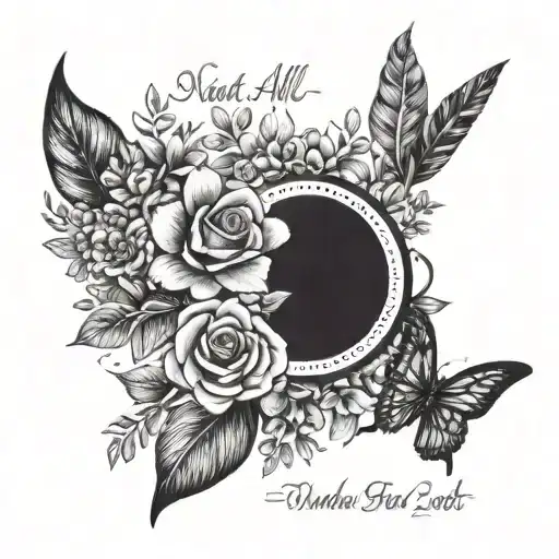 A Combination Of Floral Elements And The Quote 'Not All Who Wander Are Lost' In A Black-grey Style