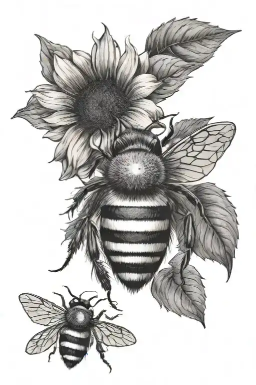 Realistic Heart With Sunflower Queen Bee Flying