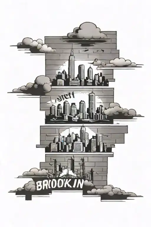 Brooklyn Sky Line With Brick Wall Under With The Names Joey Matt Rico Quan