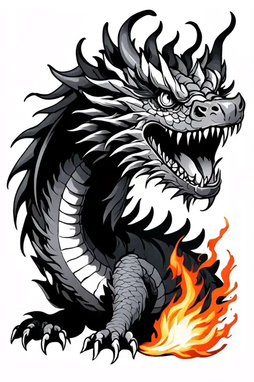Asian Dragon With Fireball In His Paw Print