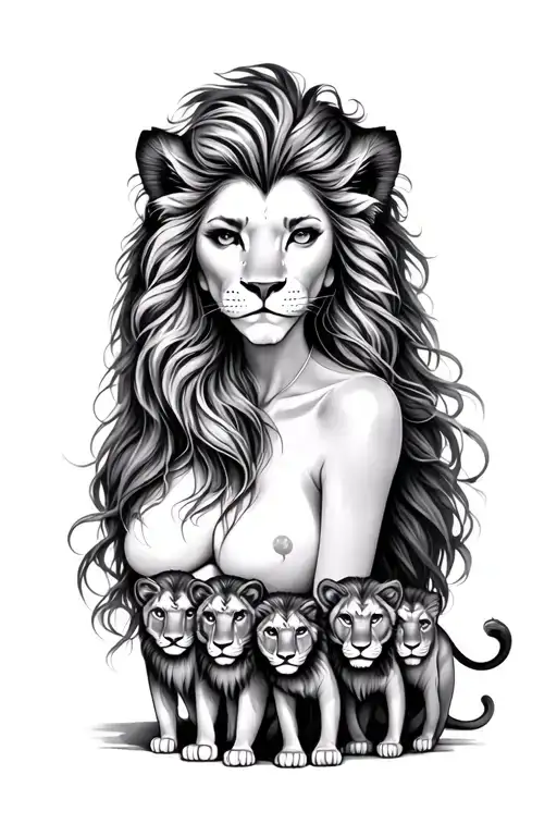 Lion Woman With 4 Little Lion