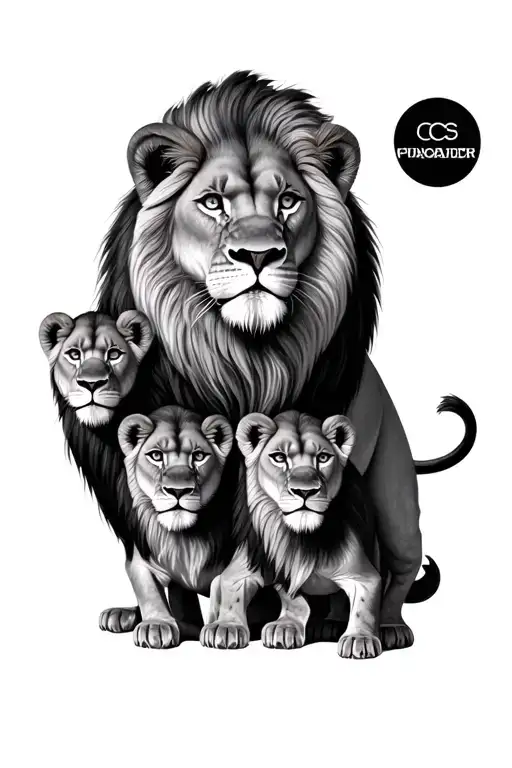 Mother Lion With 4 Small Lion
