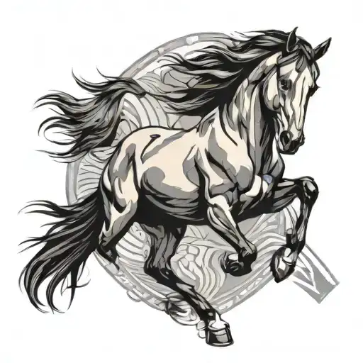 Wild Mustang Horse Running Straight With Crossed Arrows Pointing