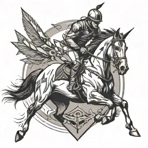 Race Horse Running With Crossed Arrows Behind It